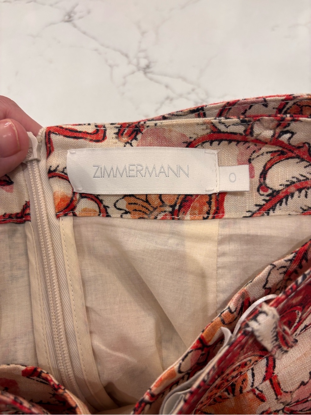 Zimmermann Cream Belted Maxi Skirt with Red & Orange Floral Print - Picture 4 of 4